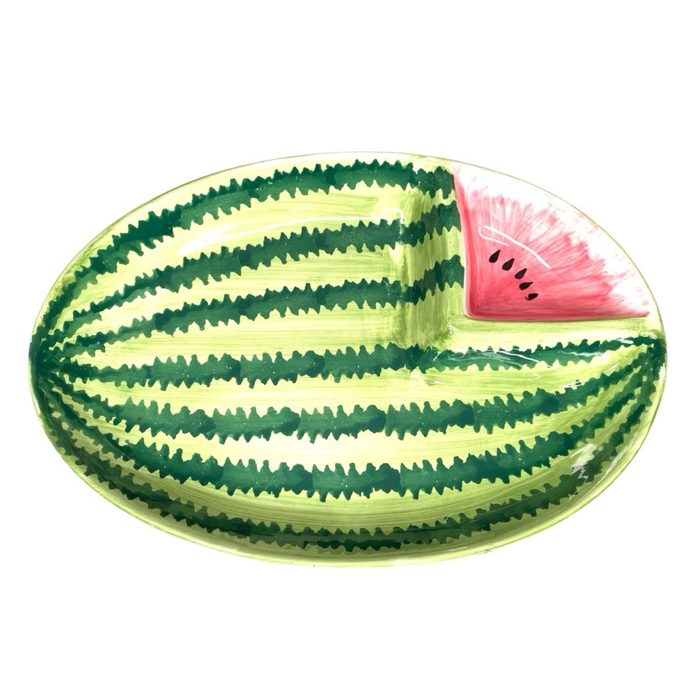 Rare Thermoserv USA by Liz Lauter Watermelon Divided Chip Dip Oval 15” Platter
